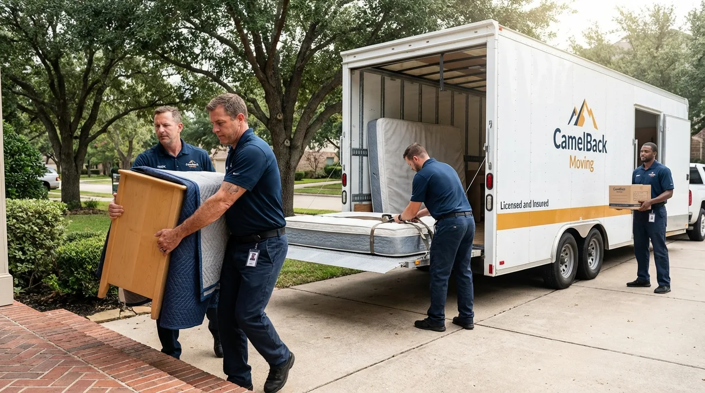 Crew loading residential truck for cross-state move from Goldendale, WA