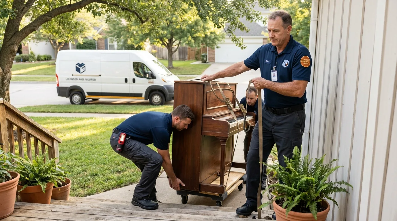 Licensed piano movers securing grand piano in Goldendale, WA